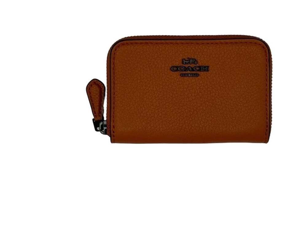 Coach C6207G Zip Around Card Case Canyon Orange Pebbled Leather Wallet